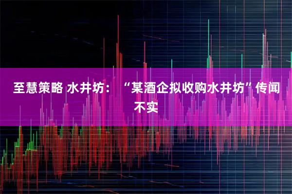 至慧策略 水井坊： “某酒企拟收购水井坊”传闻不实