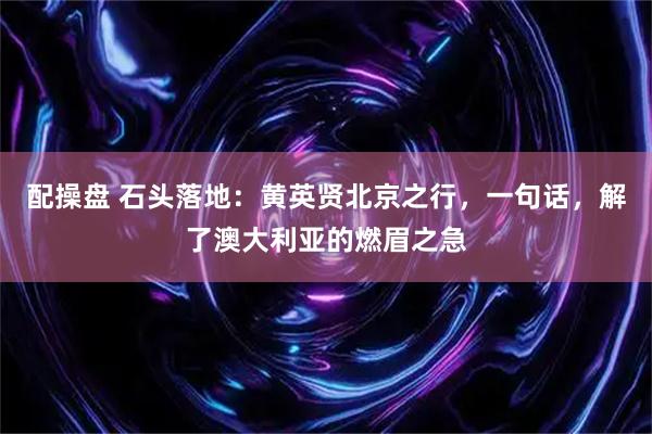 配操盘 石头落地：黄英贤北京之行，一句话，解了澳大利亚的燃眉之急